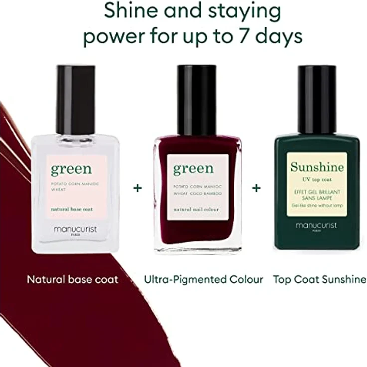 Manucurist Green Nagellack Bordeauxrot - Klassischer, natürlicher 9-Free-Nagellack Dark Pansy - Veganer Nagellack mit natürlichen Inhaltsstoffen (84%) - Maniküre - Nagelpflege - 15 ml – Bild 5