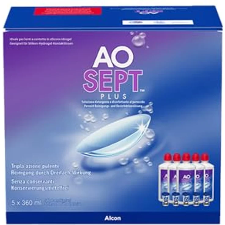 Alcon Aosept Plus Sparpack 5 x 360 ml All-in-One-Lösung für weiche & harte Kontaktlinsen, inkl. 5 Aufbewahrungsbehälter – Bild 2