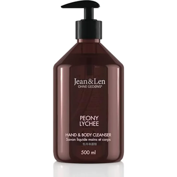 Jean & Len Hand & Body Cleanser Peony & Lychee, vegane Flüssigseife für Hände & Körper, 500 ml, floraler Duft, ohne Silikone & Parabene
