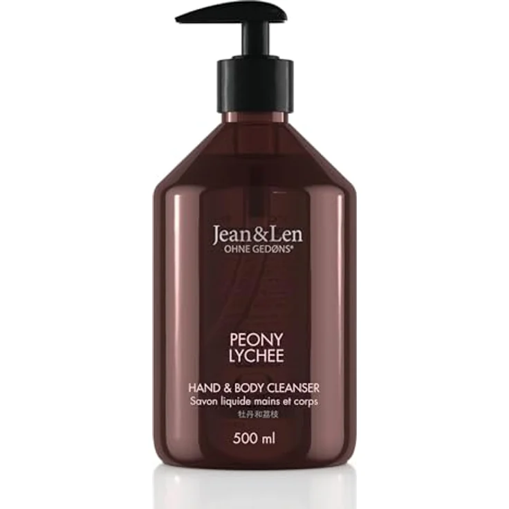 Jean & Len Hand & Body Cleanser Peony & Lychee, vegane Flüssigseife für Hände & Körper, 500 ml, floraler Duft, ohne Silikone & Parabene – Bild 1