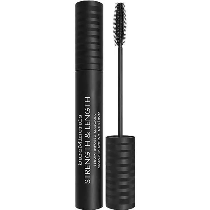 bareMinerals Strength & Length Serum-Infused Mascara, tiefschwarz, 8 ml, stärkende Pflanzenformel mit 3-in-1 Paddle Brush