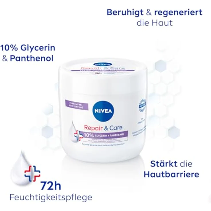 NIVEA Repair & Care Parfümfrei Creme, feuchtigkeitsspendende & nicht fettende Körpercreme mit Panthenol & Glycerin, für sensible & juckende Haut (400 ml) – Bild 2