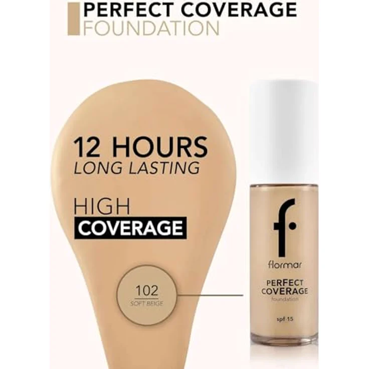 Flormar Perfect Coverage Foundation, 30 ml, matte Textur mit hoher Deckkraft für einen makellosen Teint, Farbton SOFT BEIGE – Bild 3
