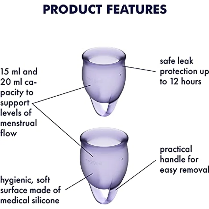 Satisfyer Feel Confident Menstrual Cup, Menstruationstasse Set mit 15 ml und 20 ml, umweltfreundliches Silikon in Purple – Bild 2