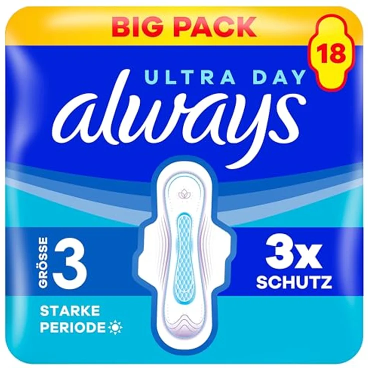 Always Ultra Damenbinden Größe 3, Starke Periode mit Flügeln, 18 Stück, sehr saugfähig, ultradünn, OdourLock-Technologie, für optimalen Schutz – Bild 1