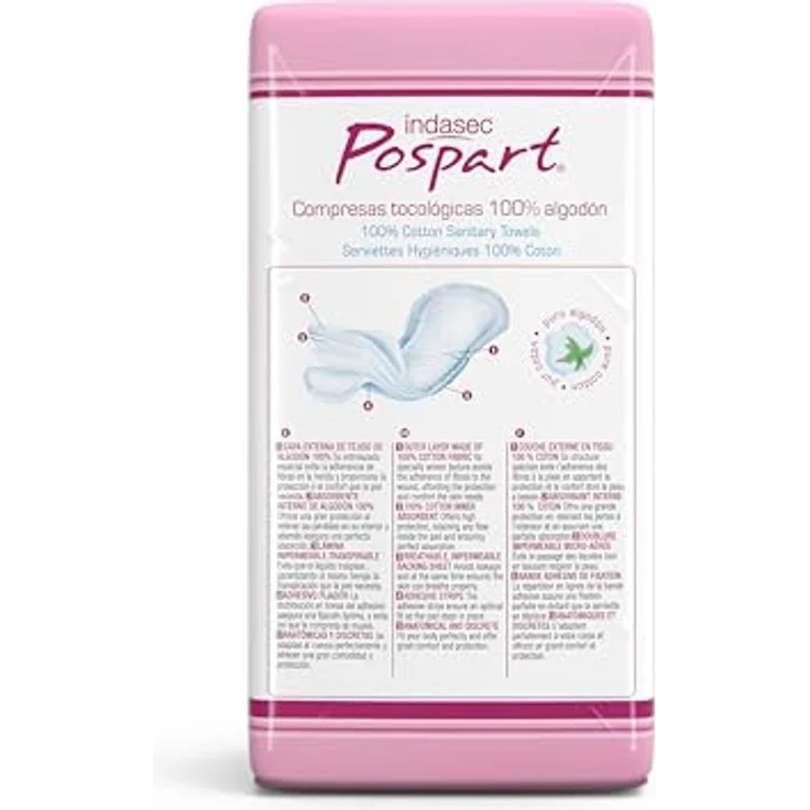 Indasec Postpart compresas tocológicas 100% Baumwolle 12 Stück Slipeinlagen – Bild 5