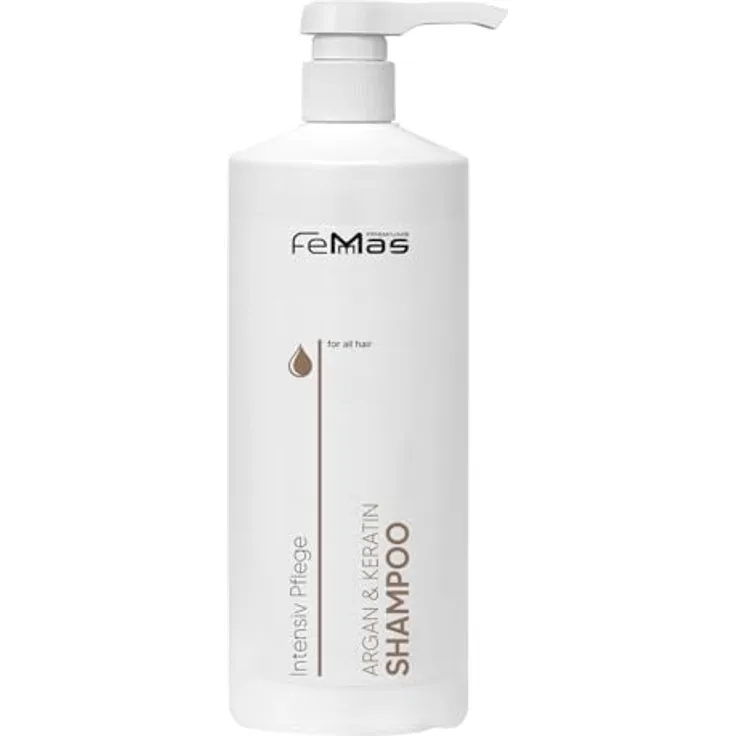 FemMas Argan & Keratin Shampoo 1000ml, pflanzliche Öle und Proteine, Friseur-Qualität mit Pumpe für gesundes und geschmeidiges Haar