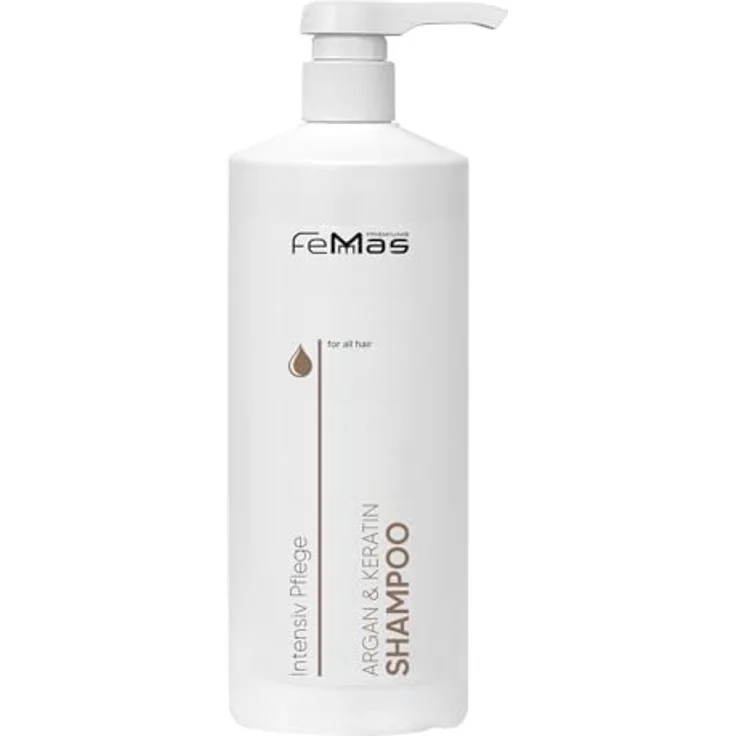 FemMas Argan & Keratin Shampoo 1000ml, pflanzliche Öle und Proteine, Friseur-Qualität mit Pumpe für gesundes und geschmeidiges Haar – Bild 1