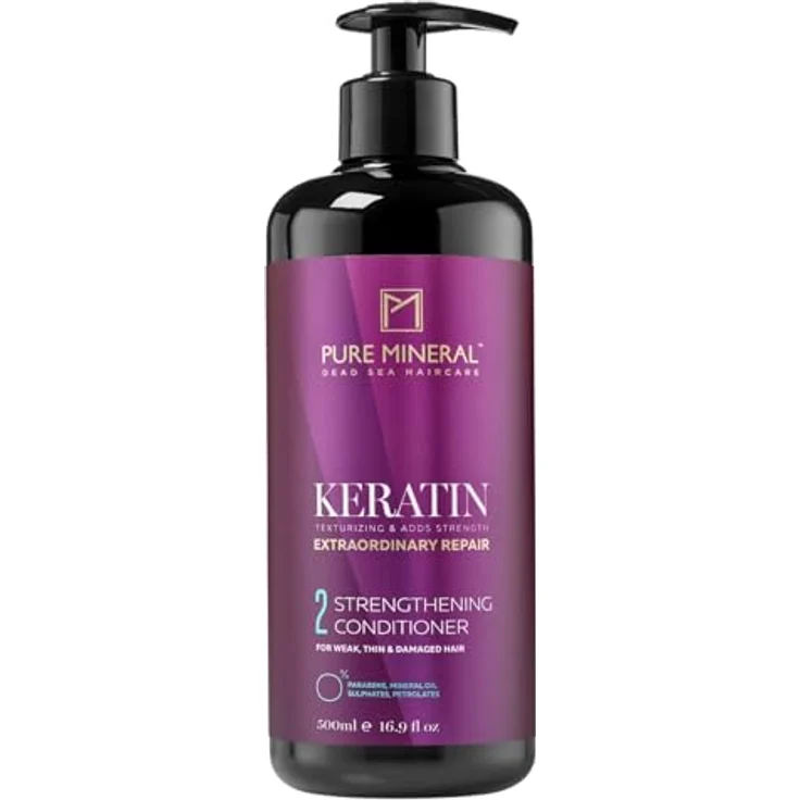 M PURE MINERAL DEAD SEA COSMETICS Pure Mineral Keratin-Conditioner für weiches und starkes Haar, 500ml, entwirrend, nährend, Anti-Frizz, ohne Sulfate, Parabene, Petrolate – Bild 1