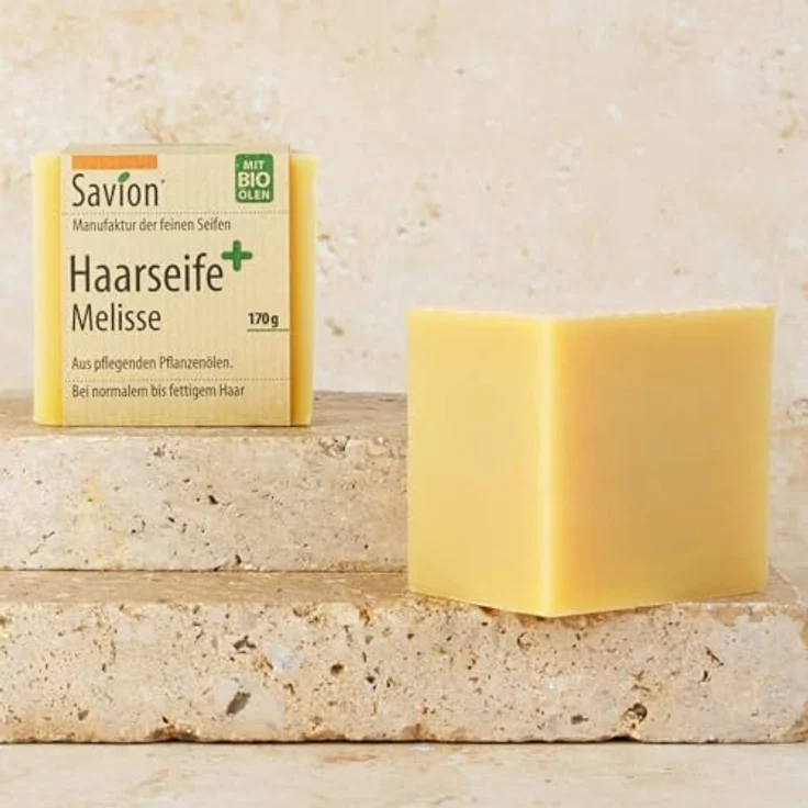 Savion Melisse Plus Haarseife, für normales bis fettiges Haar, vegan, palmölfrei, 170g, mit bio-Ölen – Bild 2
