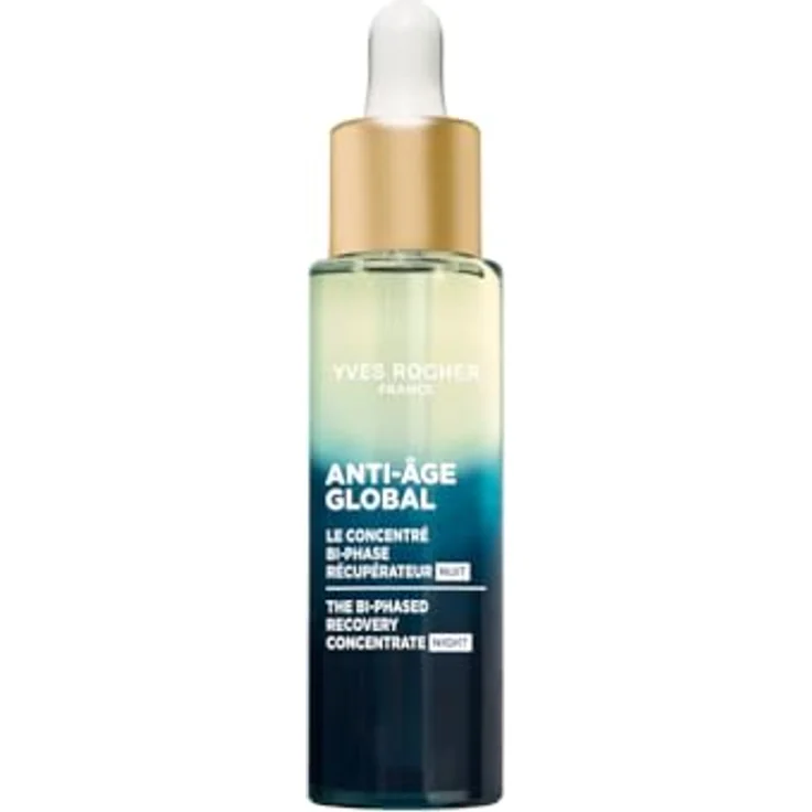 Yves Rocher Zweiphasen Nachtkonzentrat Anti-Aging, 2-Phasen Serum-Öl mit Gold-Achillea, regeneriert und nährt über Nacht, 30 ml – Bild 1