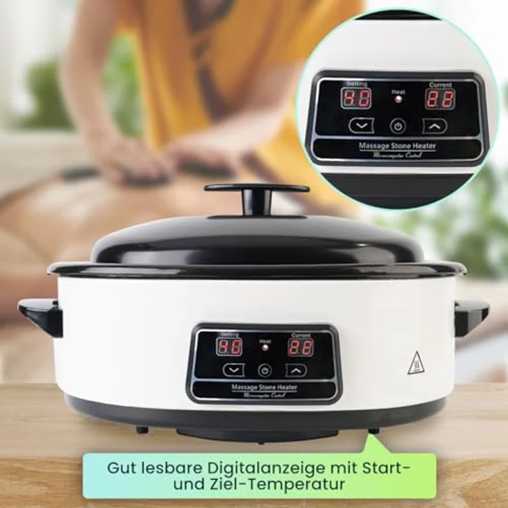 Casativo Hot Stone Massage Set, Digital Warmsteingerät 750W mit 23 Natursteinen, 70°C, weiß-schwarz, für ganzheitliche Schmerztherapie und Muskelentspannung – Bild 5