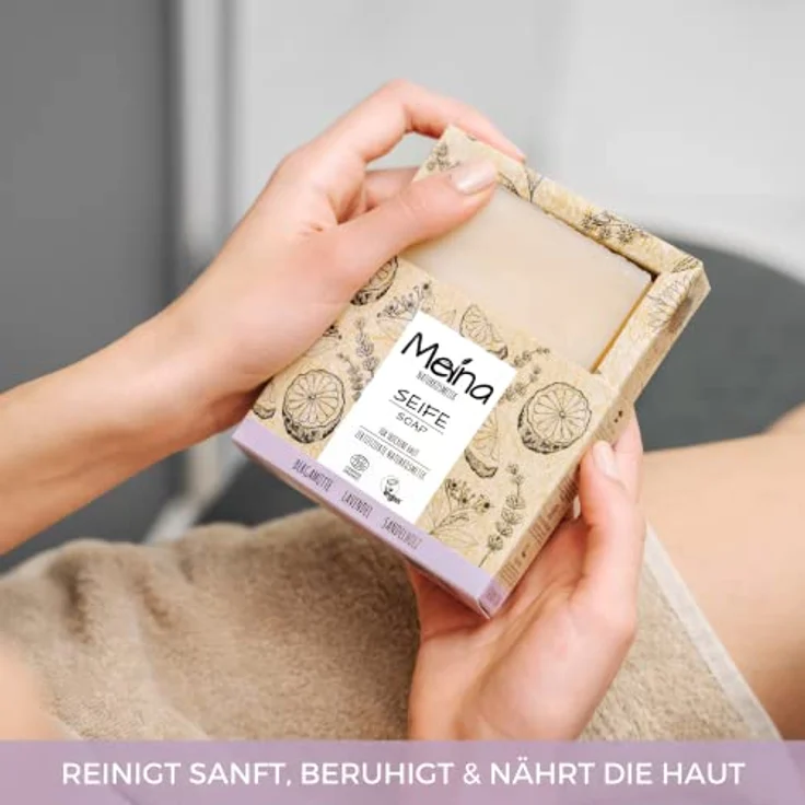 Meina Naturkosmetik - Bio Sandelholz Seife, Naturseife für trockene Haut mit Lavendel ohne Palmöl, Zertifiziert, Vegan, Nachhaltig, Handgemacht, Wie ein festes Duschgel - 100g – Bild 3