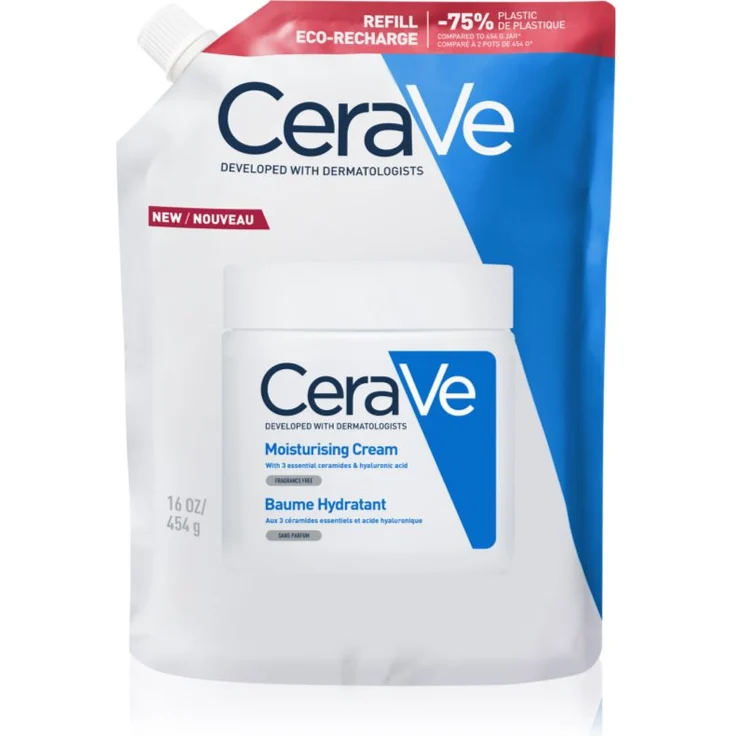 CeraVe Refill Moisturizing Cream, feuchtigkeitspendende Creme für Gesicht und Körper, 454 g, für trockene und sehr trockene Haut, hypoallergen, dermatologisch getestet