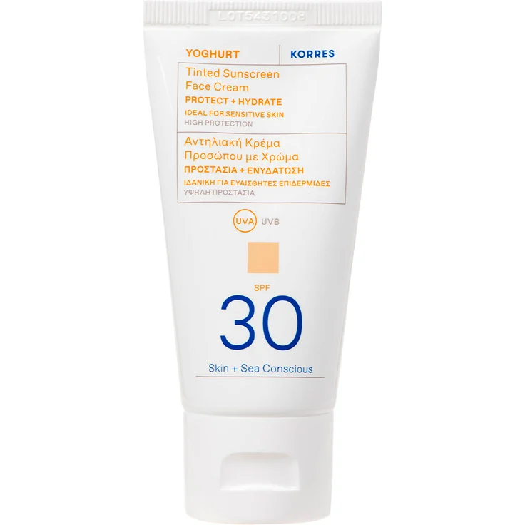 KORRES Yoghurt Tinted Sunscreen Face Cream SPF 30, leichte getönte Sonnencreme mit UVA/UVB Schutz, 50 ml