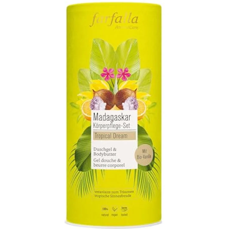 farfalla Tropical Dream Madagaskar Körperpflege-Set, Duschgel 200ml & Bodybutter 100ml mit Kokos, Vanille und Frangipani, vegan – Bild 1