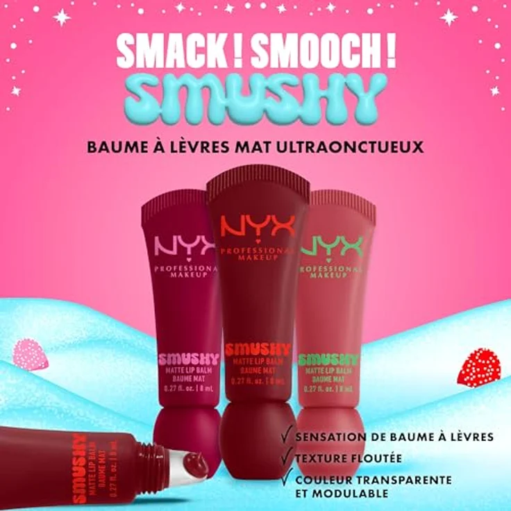 NYX Professional Makeup Gingerbaddie Land Smushy Geschenkset, 3x 8 ml Lippenbalsame mit Matt-Effekt, perfekt verpackt für Frauen – Bild 4