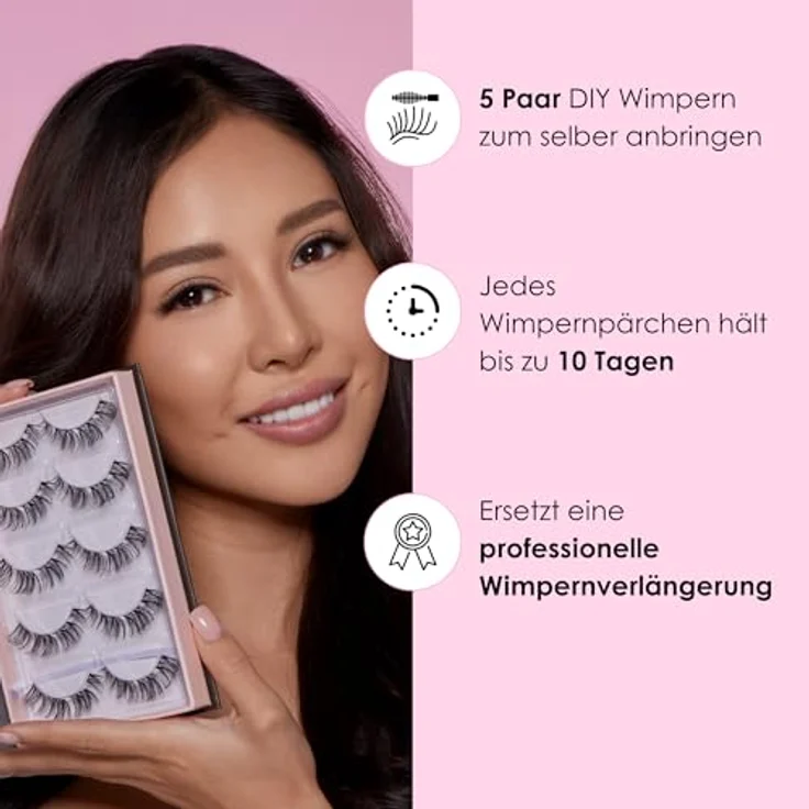 AYLASHES THE FLUFF DIY Wimpernextensions Starter Set | 5 Paar Wimpern (10-15 mm), Applikator, Wimpernkleber, schwarzer Top Coat Sealer, Lash Remover | Wimpernset für zu Hause, bis zu 7 Tage Halt – Bild 4