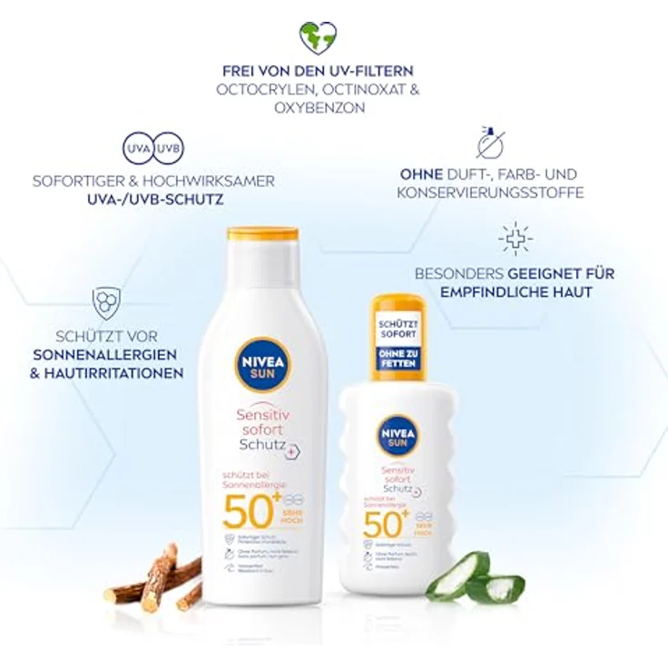 NIVEA SUN Sensitiv Sofort Schutz Sonnenspray LSF 50+, wasserfester & duftfreier Sonnenschutz für empfindliche Haut, 200 ml – Bild 2