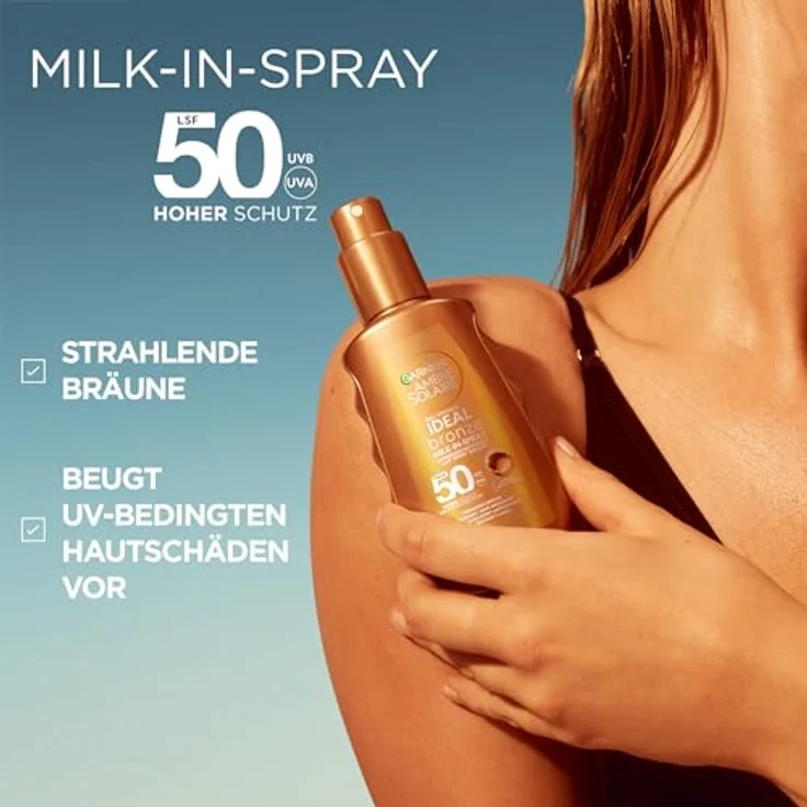 Garnier UV-Sonnenschutzspray für eine strahlende Bräune, Sehr hoher Sonnenschutz mit LSF 50, Wasserfest, Ambre Solaire Ideal Bronze Milk-in-Spray, 1 x 150 ml – Bild 2