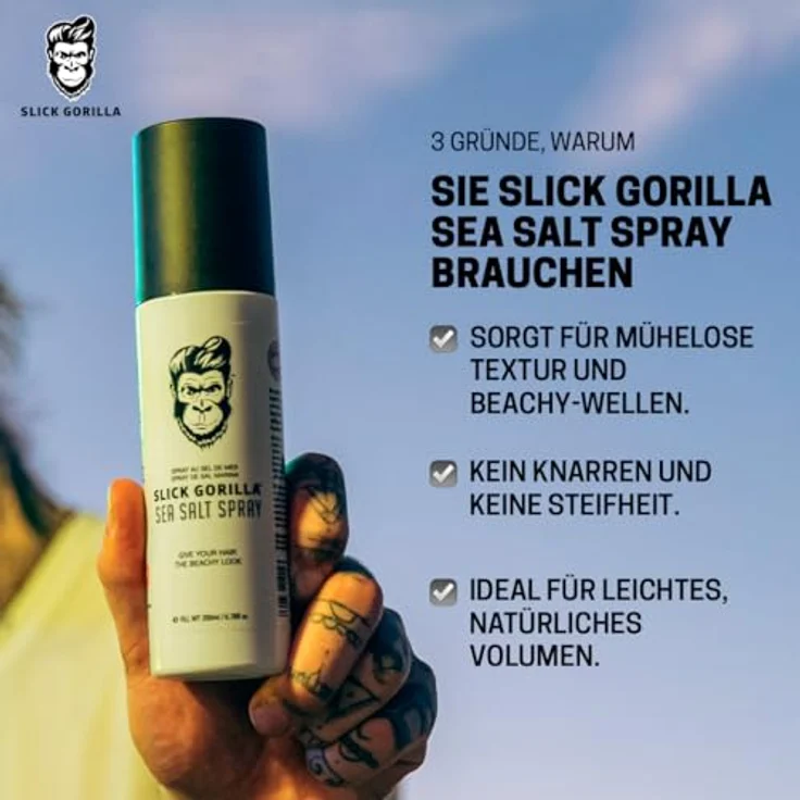 Slick Gorilla Sea Salt Spray, Haarstyling Spray für Männer mit Volumen und Textur, 200 ml – Bild 3