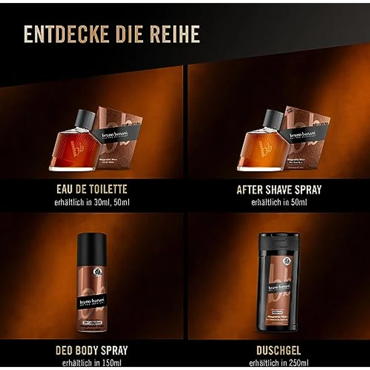 bruno banani Magnetic Man Deo-Bodyspray, Körperspray mit fesselnd-holziger Ambernote, 24h Halt, 150ml – Bild 4