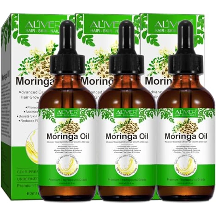 P-Beauty Moringa Öl, Kaltgepresstes Pflegeöl für Haare, Haut & Gesicht - Feuchtigkeit, Anti-Frizz, Anti-Aging, Haarwachstum - 3x60ml – Bild 1