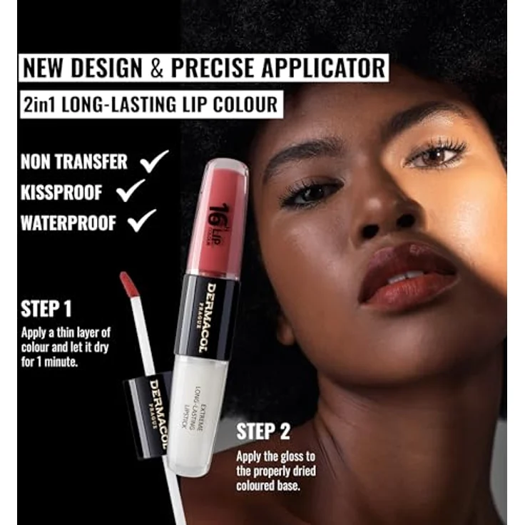 Dermacol 16H Lip Colour, langlebiger, glänzender Lippenstift, Farbton 01 Bella Aura, 2x4 ml – Bild 2