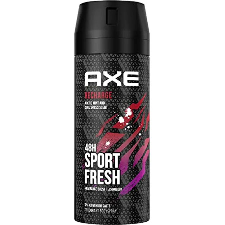 Axe Bodyspray Recharge Sport Fresh Deo ohne Aluminium bekämpft geruchsbildende Bakterien und unangenehme Gerüche 150 ml 1 Stück