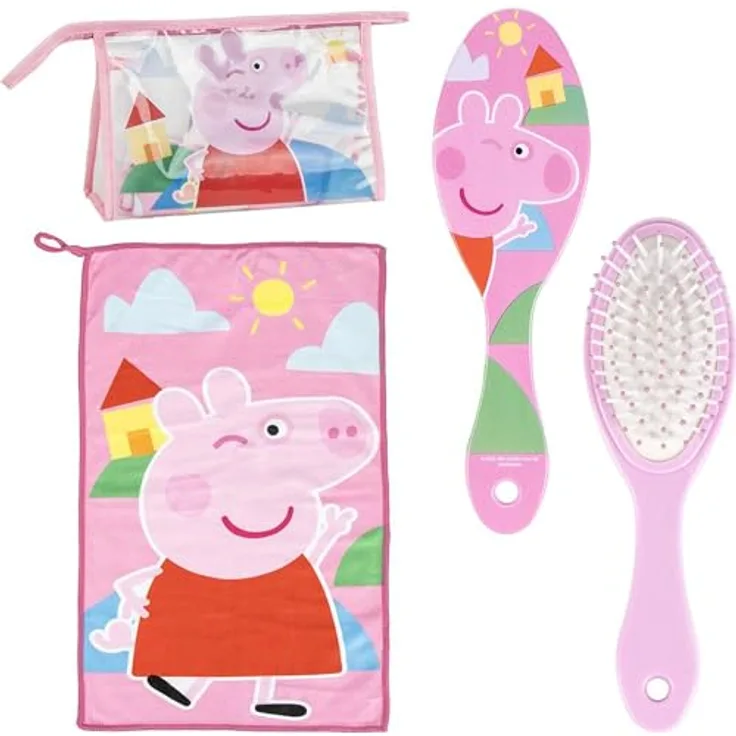 Peppa Pig Peppa Wutz Hygieneset, Kulturbeutel mit Handtuch und Haarbürste für kleine Abenteurer, blau