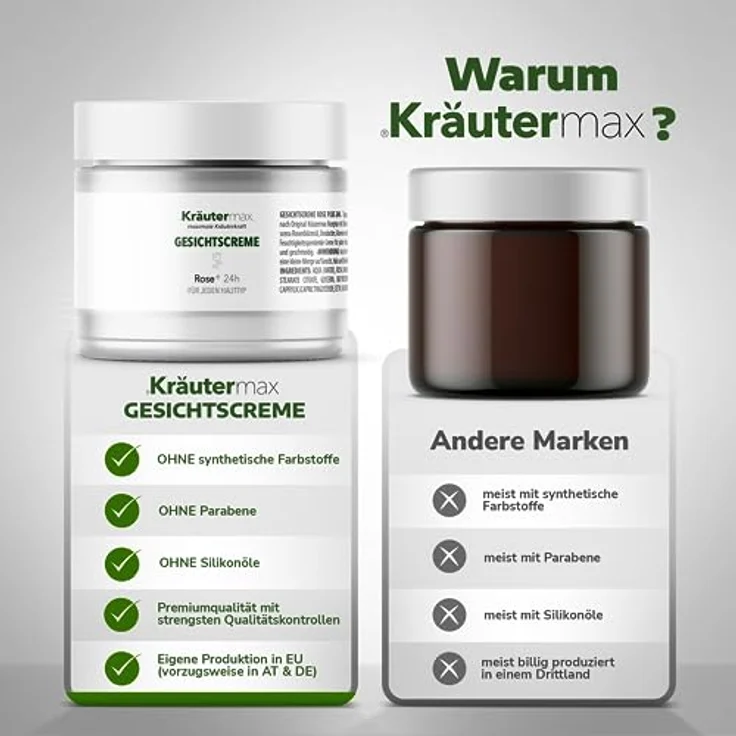 Kräutermax. Gesichtscreme Creme Fürs Gesicht mit Damascena Rose Rosenblütenwasser Naturkosmetik 1 x 50 ml, Feuchtigkeitsspendende Tages- & Nachtcreme – Bild 3