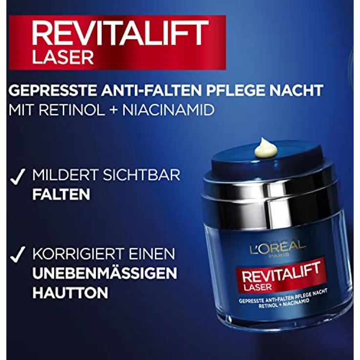 L'Oréal Paris Revitalift Laser Gepresste Anti-Falten Pflege Nacht Retinol Niacinamid Nachtcreme 50 ml – Bild 2