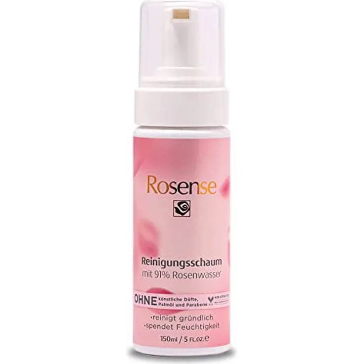 Rosense Reinigungsschaum – feuchtigkeitsspendende Gesichtsreinigung mit 91% natürlichem Rosenwasser vegan - 150 ml