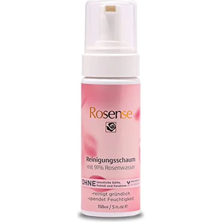 Rosense Reinigungsschaum – feuchtigkeitsspendende Gesichtsreinigung mit 91% natürlichem Rosenwasser vegan - 150 ml – Bild 1