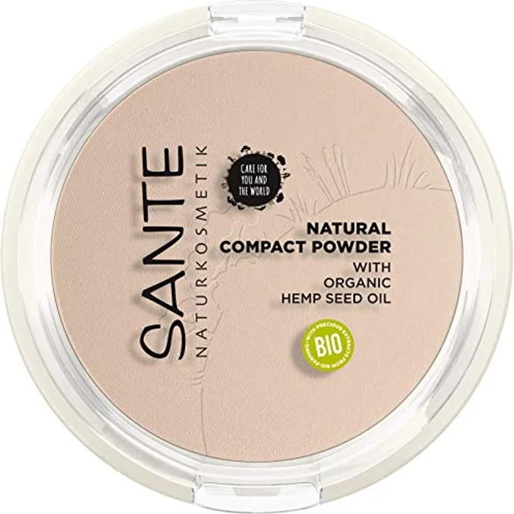 SANTE Naturkosmetik Natural Compact Powder 01 Cool Ivory, mattiert und fixiert langanhaltend, natürlicher Glow, mit Bio-Hanfsamenöl, Vegan, 9g