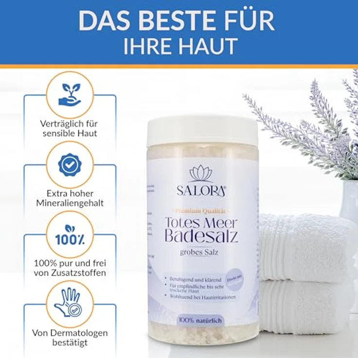 Salora ® Premium Totes Meer Badesalz 1150gr [Frei von Zusatzstoffen] - Meersalz Badesalz aus Jordanien - Vollbad oder Fußbad Salz mit Peeling Effekt - Grob – Bild 2
