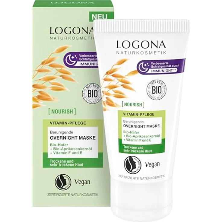 LOGONA NOURISH Beruhigende Overnight Maske, 50ml Gesichtsmaske mit Immunight für trockene Haut, NaTrue-zertifizierte Naturkosmetik – Bild 1