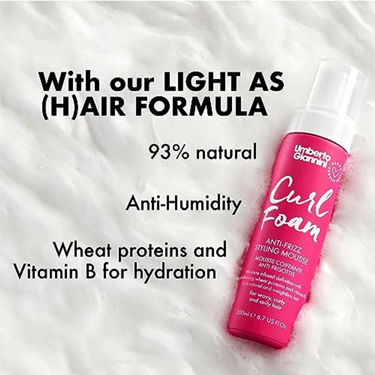 Umberto Giannini Curl Foam Anti-Frizz Styling Mousse, 200ml mit Volumen, feuchtigkeitsspendend und vegan – Bild 5