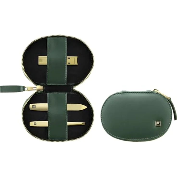 ZWILLING Maniküre Pediküre Set 3tlg., Kompakt-Nagelknipser, veganes Apfelleder-Etui in grün, ergonomisches Design, rostfreie Edelstahlinstrumente – Bild 1