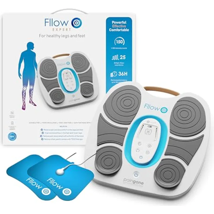 Mediashop Fllow EMS-Tens Fußmassagegerät, kabellos mit smarten Impulstherapie-Funktionen, 150 Stufen, inkl. Arthro-Pads zur gezielten Gelenkstimulation