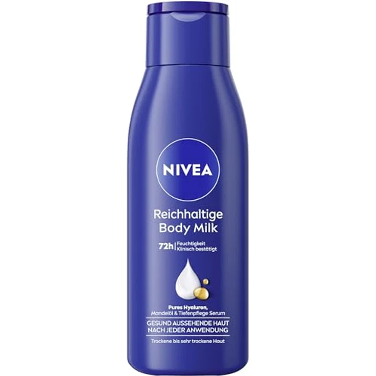 NIVEA Reichhaltige Body Milk Mini, intensiv pflegende Körpercreme mit Mandelöl und Hyaluron, 72h Feuchtigkeit, 75 ml – Bild 1