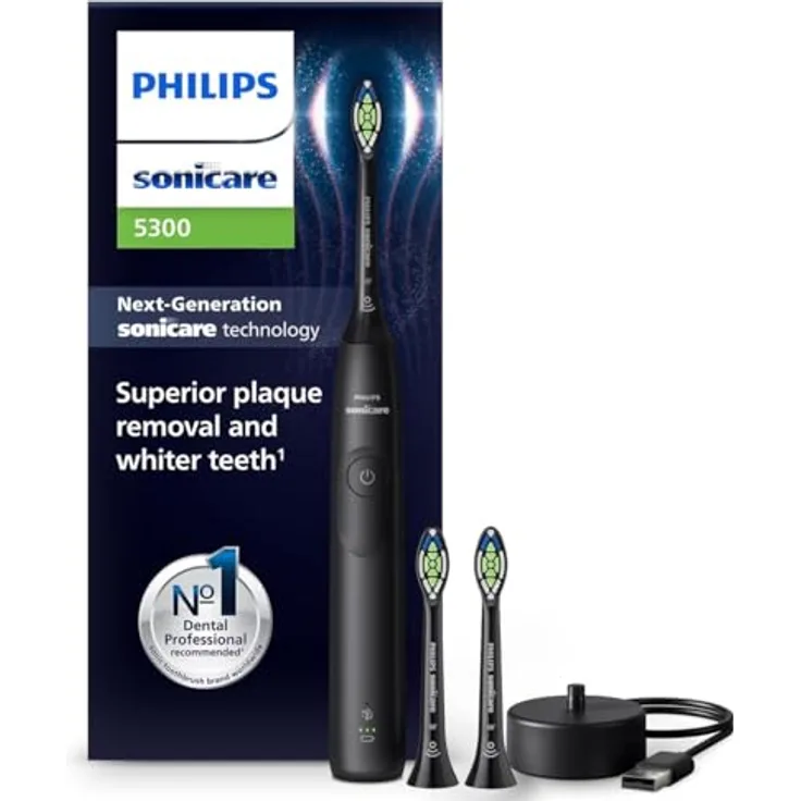 Philips Sonicare 5300 HX7101/04, elektrische Schallzahnbürste mit 2 Intensitätsstufen, Andruckkontrolle, EasyStart, Smartimer und BrushPacer, Schwarz