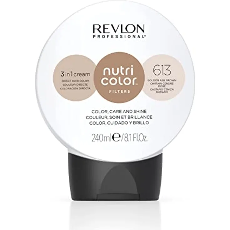 REVLON PROFESSIONAL Nutri Color FILTERS – TONING FILTERS 613 Dunkelblond Asch Gold, pflegende Farbmaske mit INSTA-PIC-TECHNOLOGY, 240 ml
