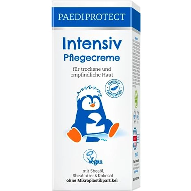 PAEDIPROTECT Intensiv Pflegecreme 75ml, spendet Feuchtigkeit bei trockener & gereizter Haut, lindert Juckreiz und beugt Entzündungen vor, parfümfreie Baby Creme für Gesicht, Körper & Hände, vegan – Bild 1