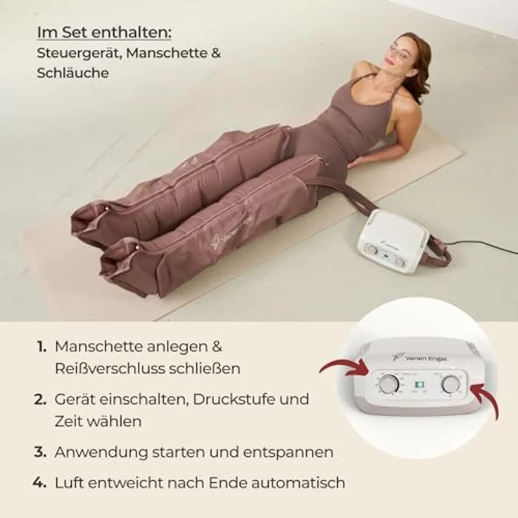 Venen Engel Mini – Kompressionsmassagegerät mit 4 Luftkammern, Luftdruckmassage für Fuß bis Oberschenkel, individuell einstellbar für Entspannung und Durchblutungsförderung – Bild 5