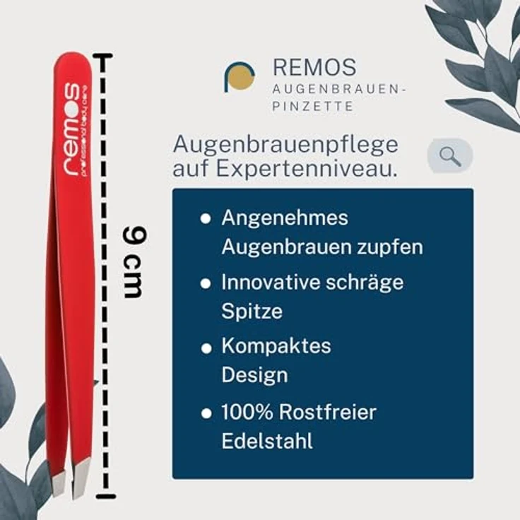 remos professional body care REMOS Profi Pinzette, Augenbrauen-Pinzette mit extra feinen Spitzen und Schutzetui, rostfreier Edelstahl, rot – Bild 2
