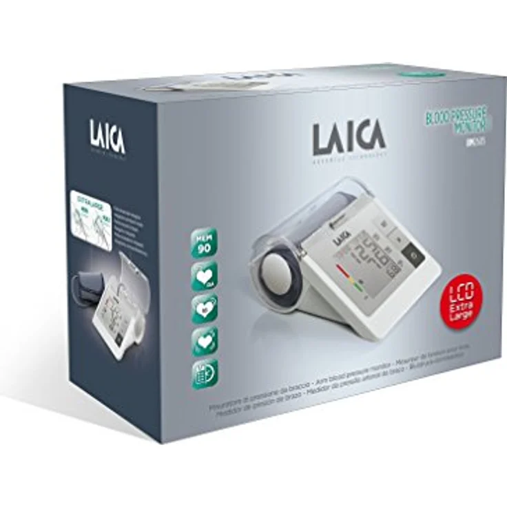 Laica BM2605 Blutdruckmesser, vollautomatische Blutdruckmesser für die Messung am Oberarm, Manschette für große Oberarme (22 - 42 cm) mit Manchettehalterung, XL-Display – Bild 5