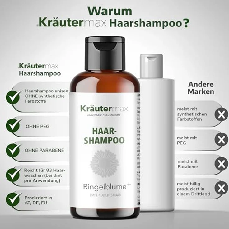 Kräutermax Ringelblume Haar Shampoo 1 x 250 ml, Shampoo mit Ringelblume und Granatapfelextrakten, ohne Paraffine und Vaseline, natürliche Haarpflege – Bild 3