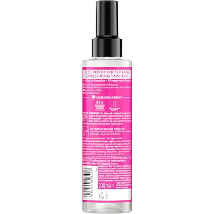 Gliss Express-Repair-Spülung Verführerisch Lang (200 ml), Haarspülung mit Hitzeschutz bis 230 °C und Biotin-Komplex für repariertes, fließendes Haar – Bild 3
