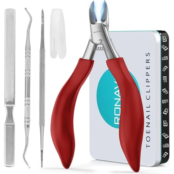 RONAVO Nagelknipser Set, professioneller Zehennagelknipser für dicke Nägel mit langem Griff, ergonomisches Design für Männer und ältere Menschen, inklusive Nagelheber und Feile, in Metall Geschenkbox – Bild 1